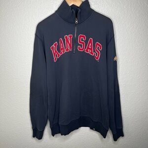 Men’s 47 Branded Kansas KU College Jayhawks Navy Half-Zip Men's Sweater XXL 2XL